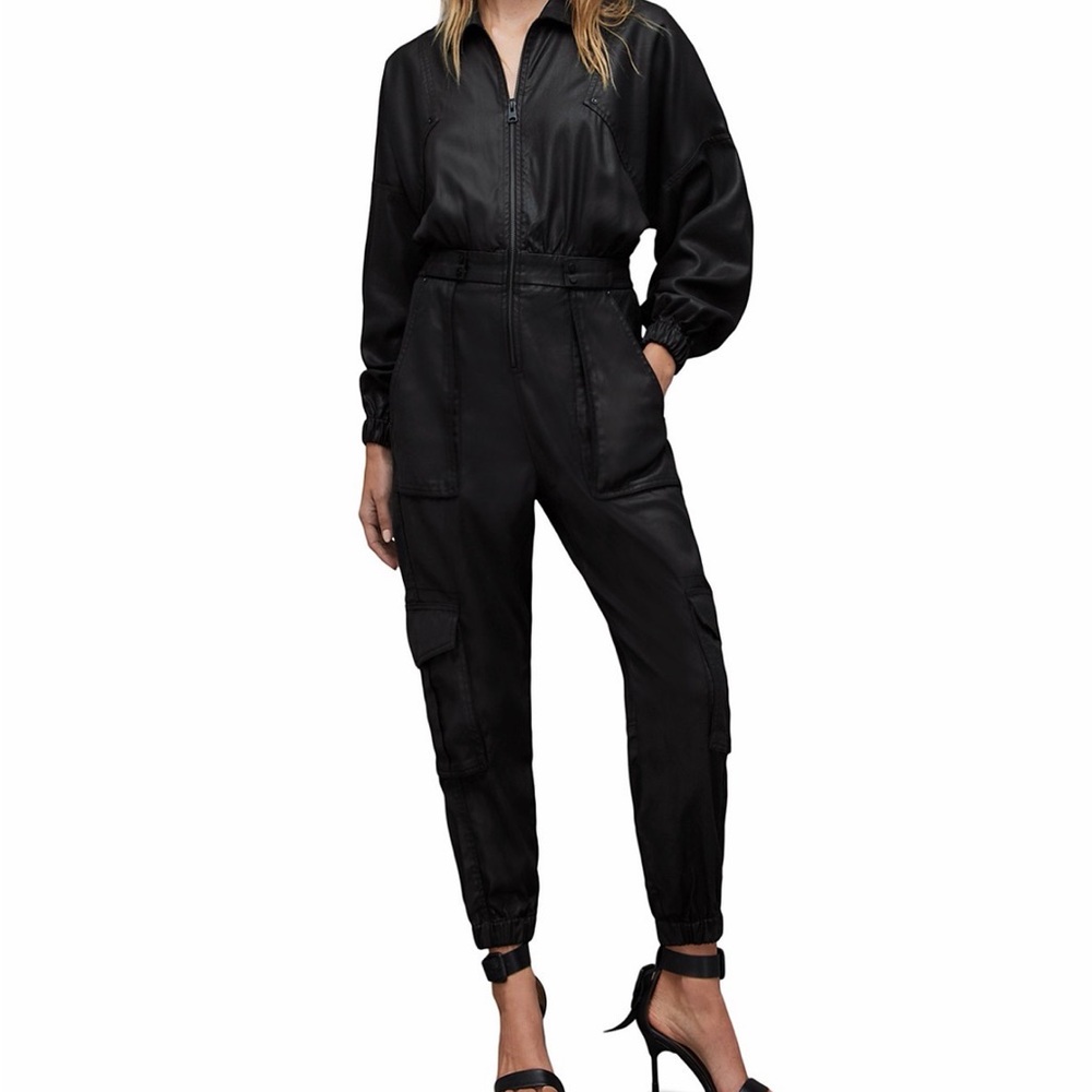 All Saints Freida Denim Black Utility Jumpsuit